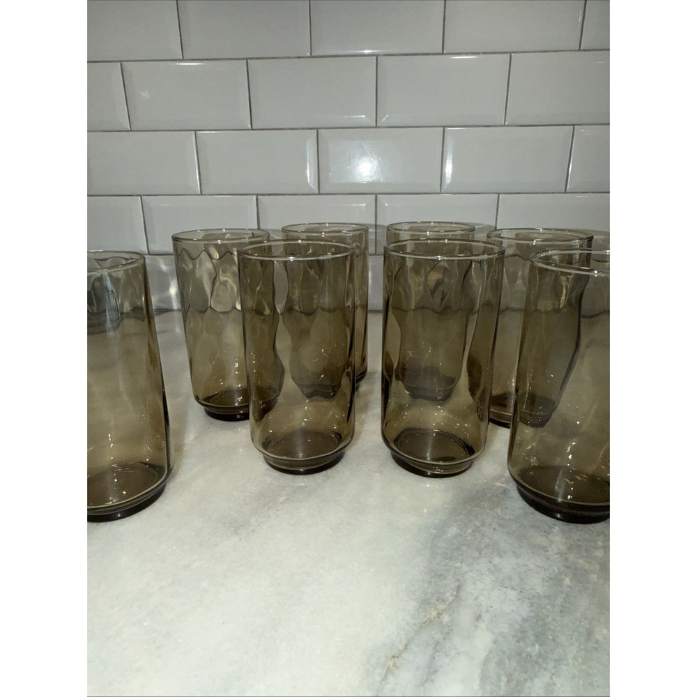 Libbey Swirl Optic Tawny Brown Tumbler Set Of 8 Vintage 5 1/2" 14Oz GlassesGW004 - Picture 4 of 8